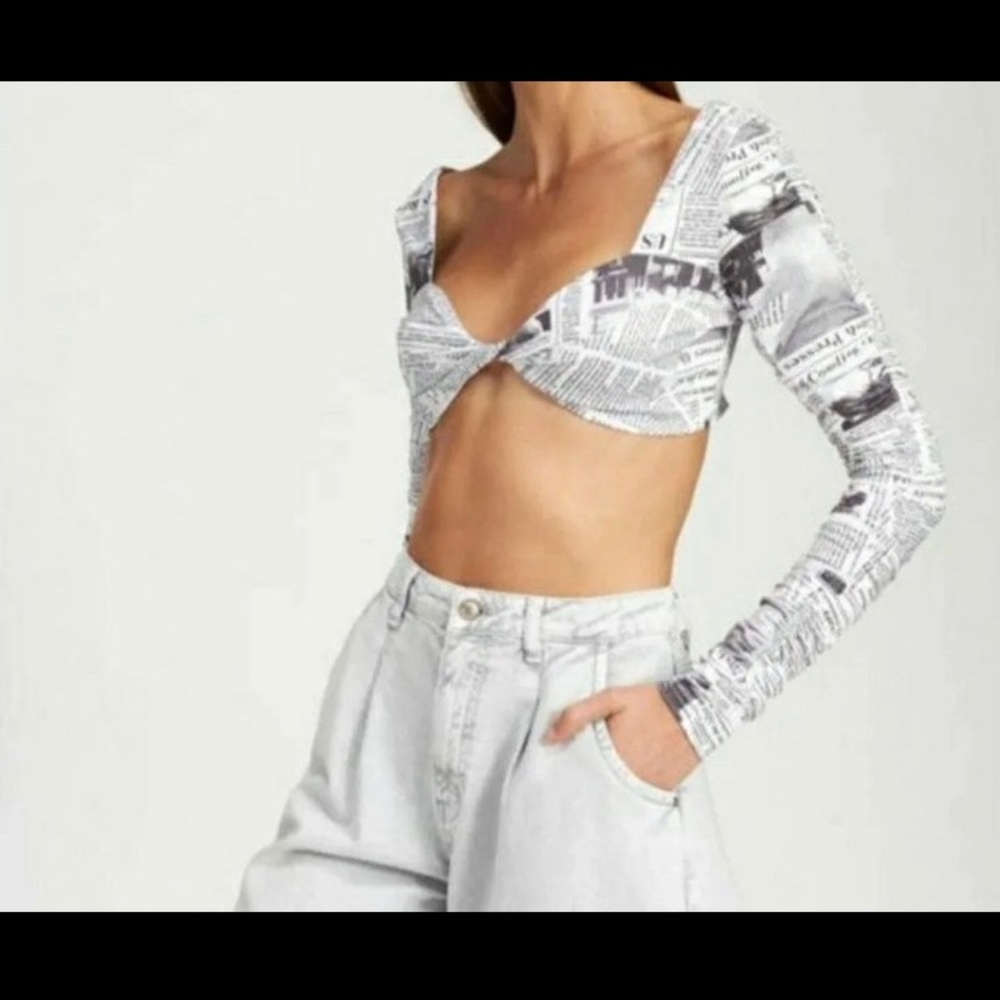 Lioness Newspaper Crop Wrap Top